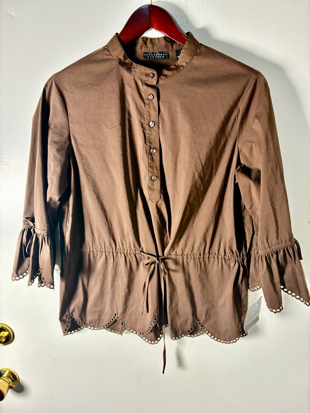 Sears Brown Eyelet Hem Tunic apostrophe stretch  Size M